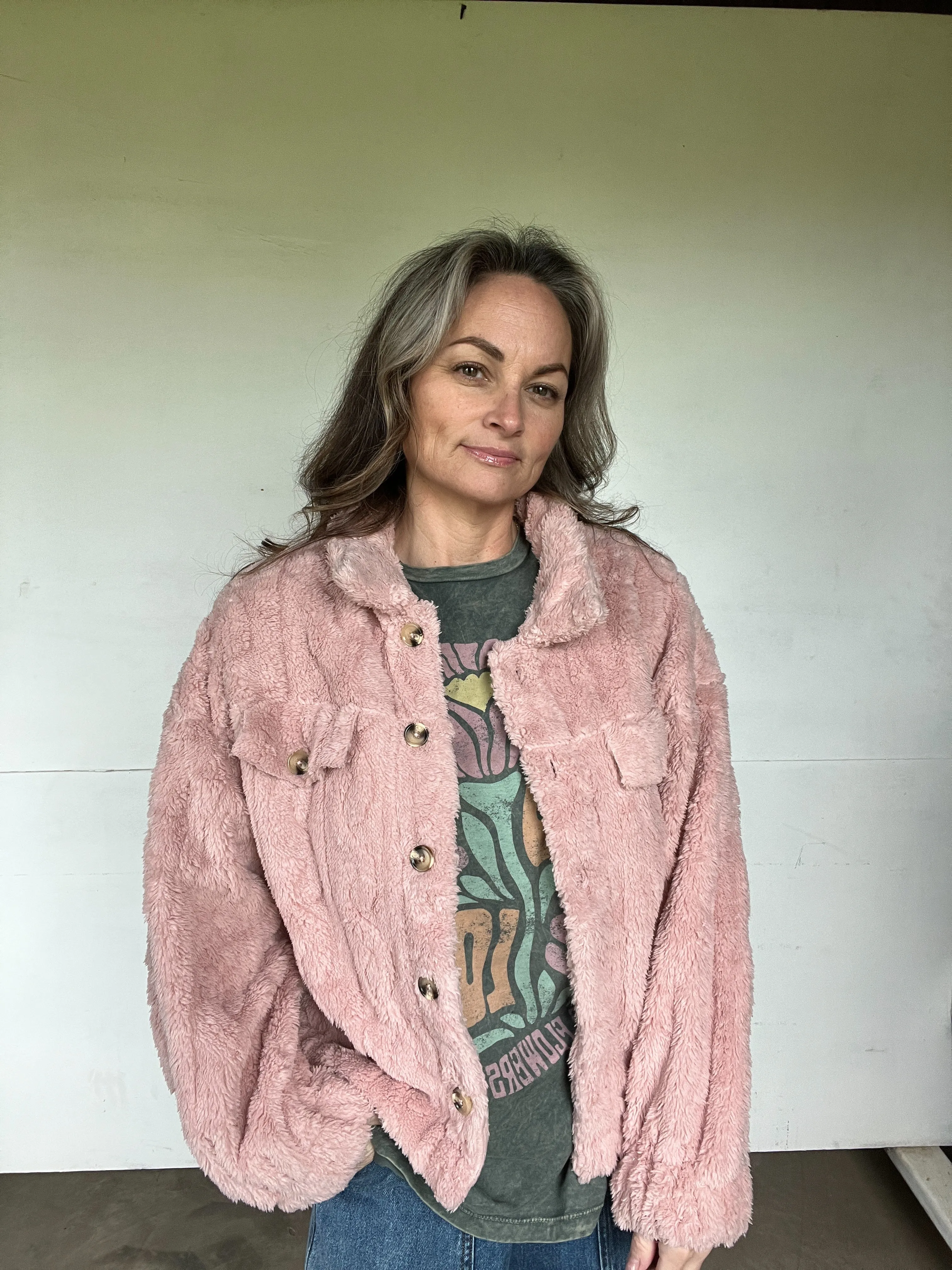 102326 Blush Pattern Soft Fleece Fur Shacket