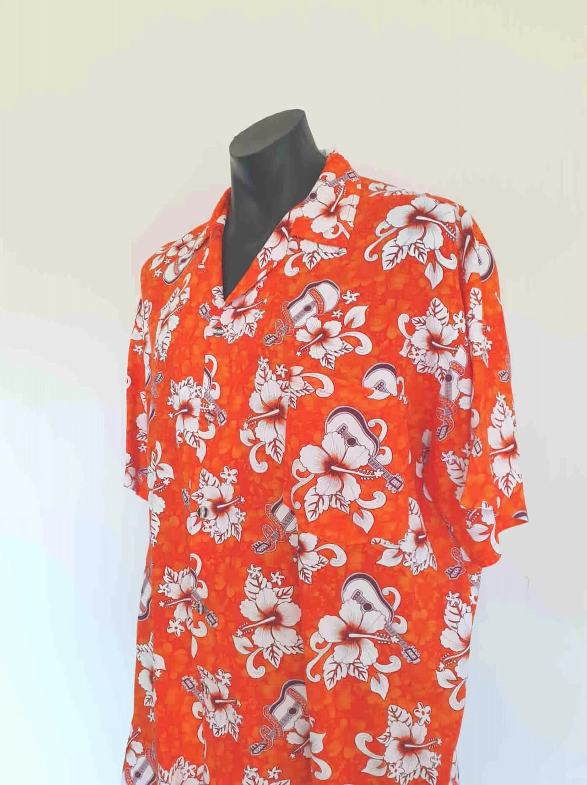 1980s Bright Orange Hawaiian Shirt - XL