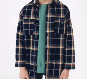 4107 Mayoral Mini Boys Button Up Plaid Shacket - Navy