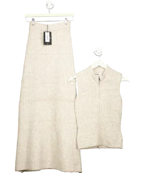 4th & Reckless Beige Brandy Camel Knitted Maxi Skirt And Zip Through Knitted Top UK 8