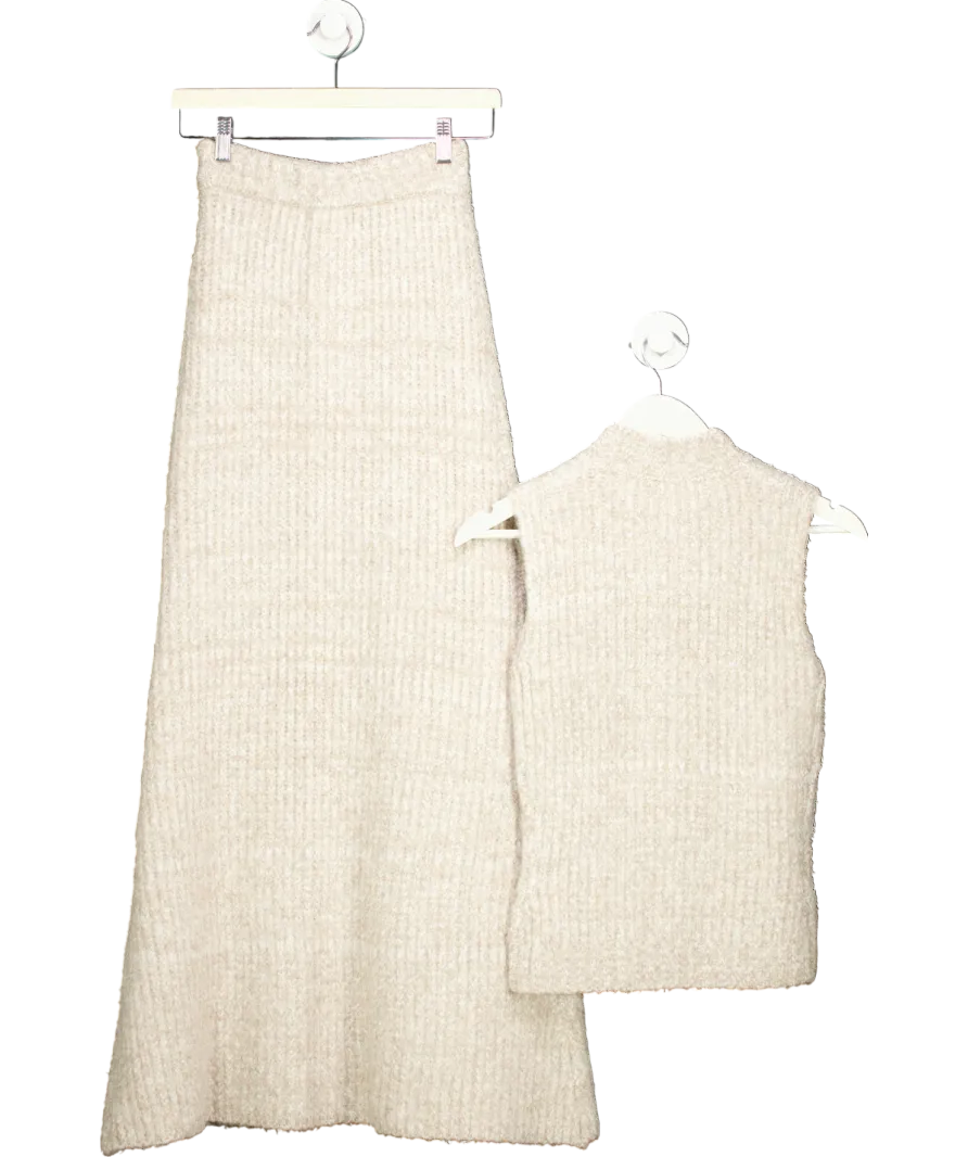 4th & Reckless Beige Brandy Camel Knitted Maxi Skirt And Zip Through Knitted Top UK 8
