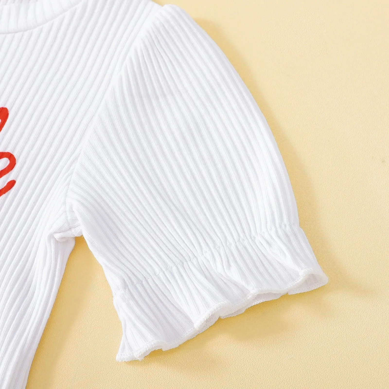 9M-4Y Threaded Flared Sleeves Flag Print Flared Pants Independence Day Outfit Wholesale Baby Clothes