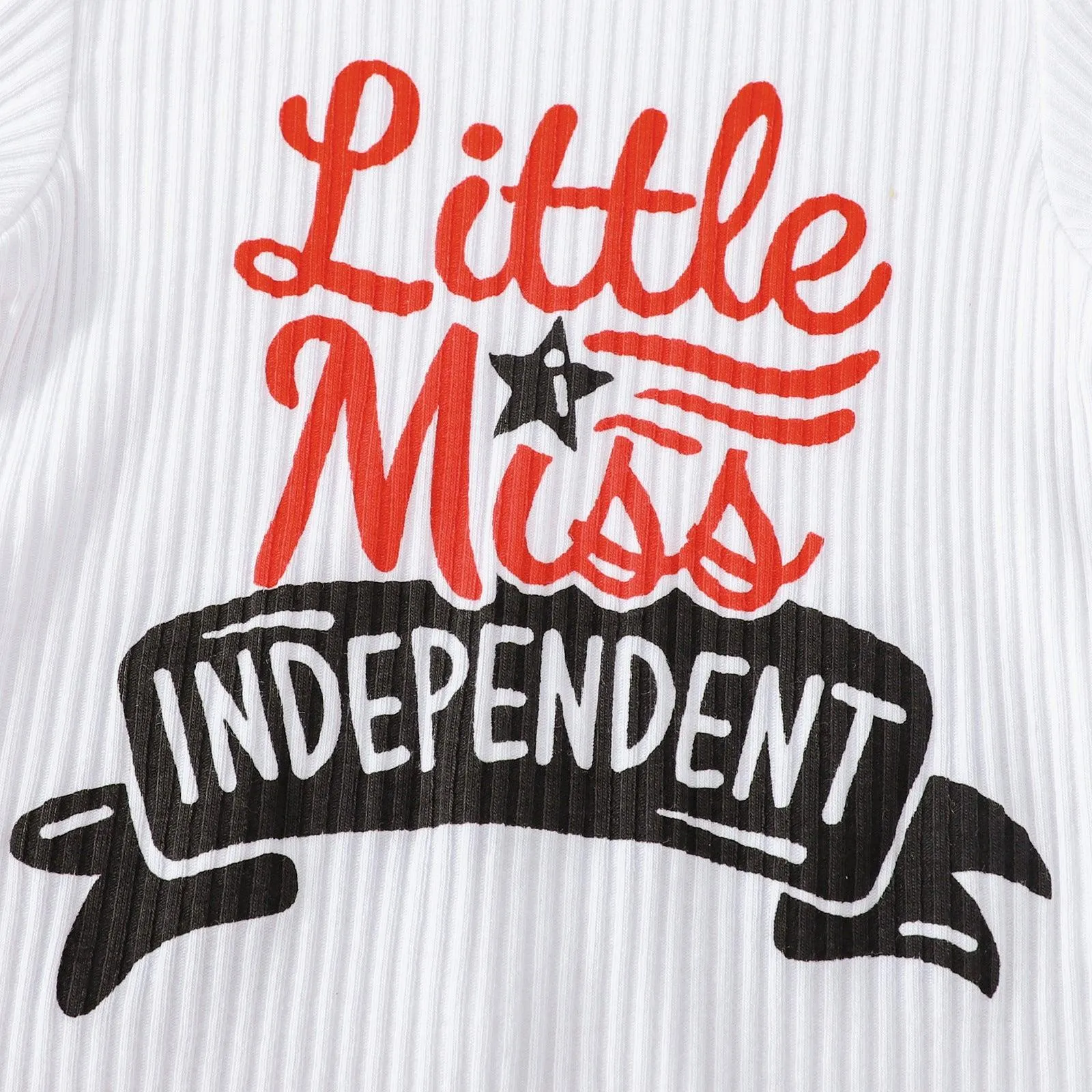 9M-4Y Threaded Flared Sleeves Flag Print Flared Pants Independence Day Outfit Wholesale Baby Clothes