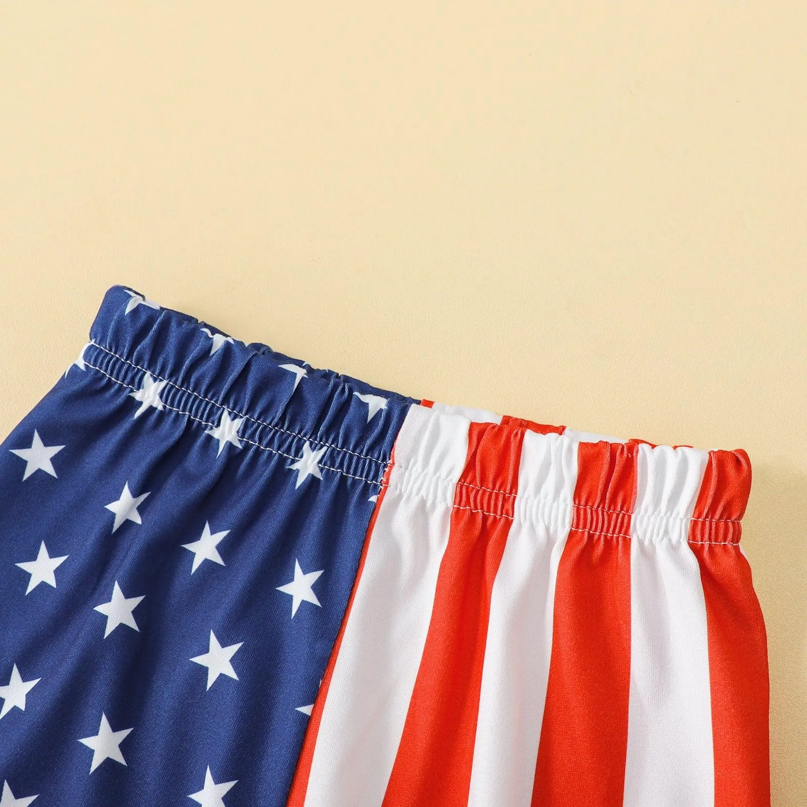 9M-4Y Threaded Flared Sleeves Flag Print Flared Pants Independence Day Outfit Wholesale Baby Clothes