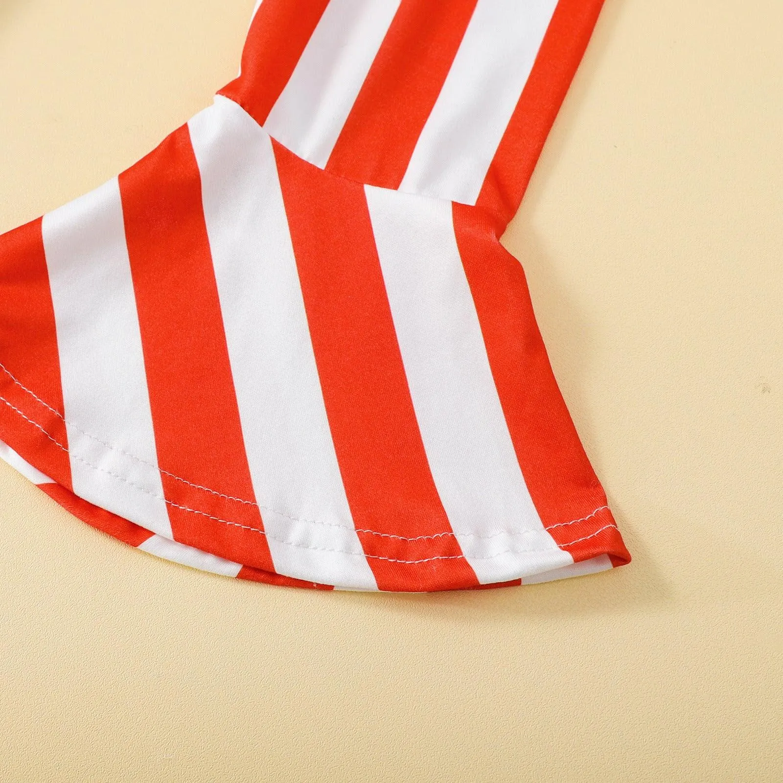 9M-4Y Threaded Flared Sleeves Flag Print Flared Pants Independence Day Outfit Wholesale Baby Clothes