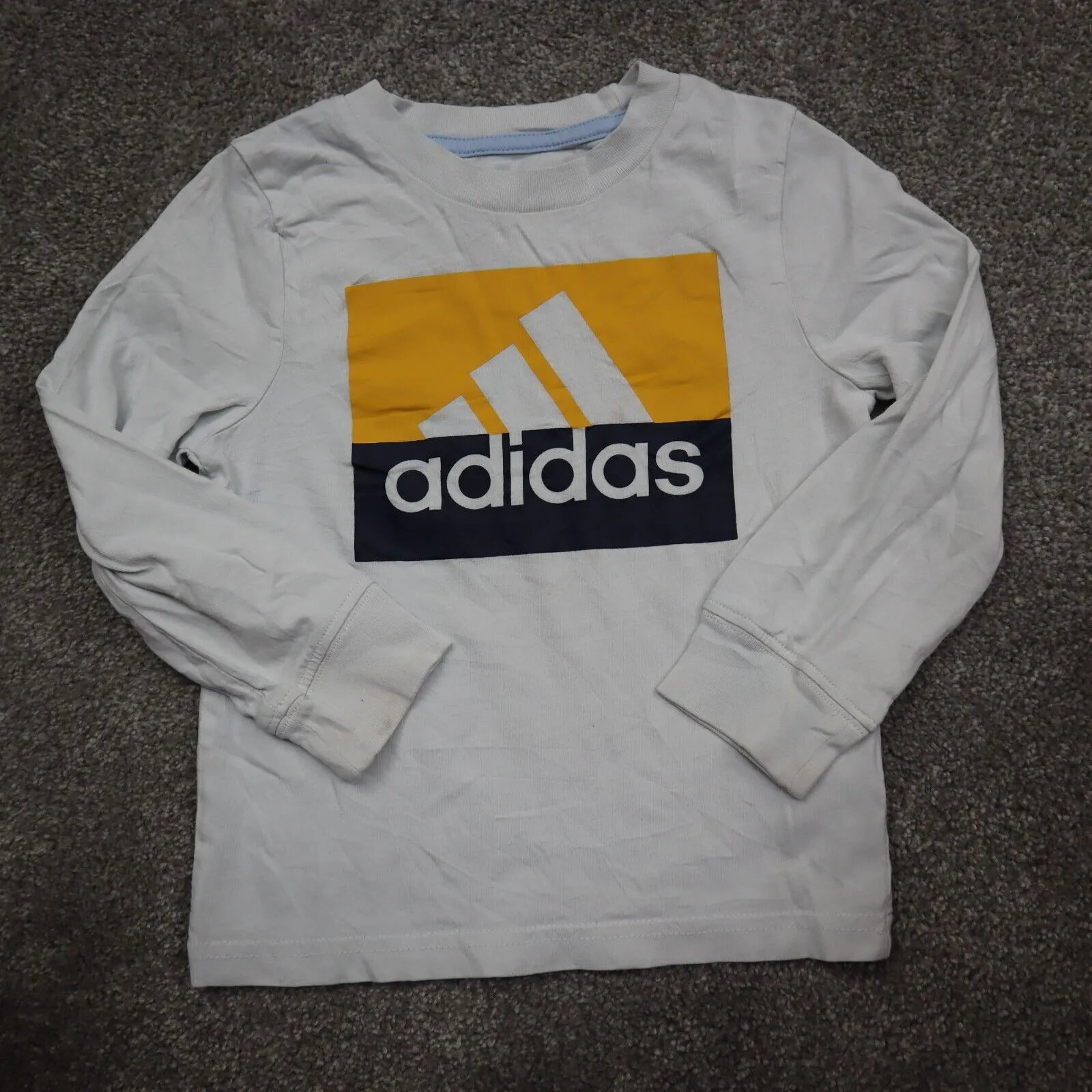 adidas T Shirt Boys Size 2T White Solid Long Sleeve Fitted Graphic Shirt Logo