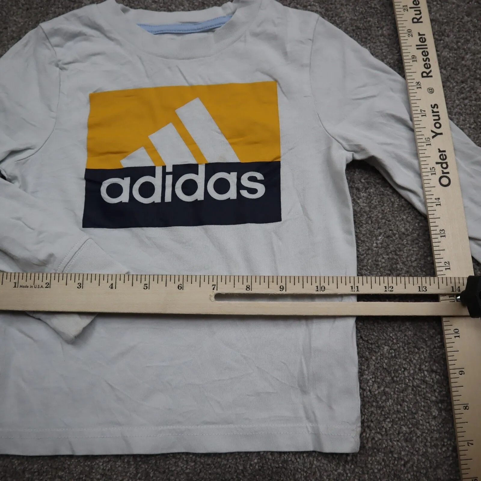 adidas T Shirt Boys Size 2T White Solid Long Sleeve Fitted Graphic Shirt Logo