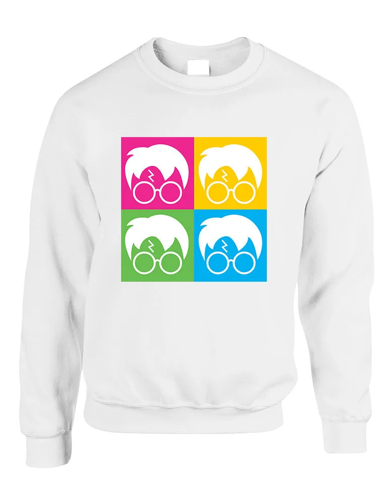 Adult Crewneck 4 Faces Harry Glasses Scar Cool Popular Top