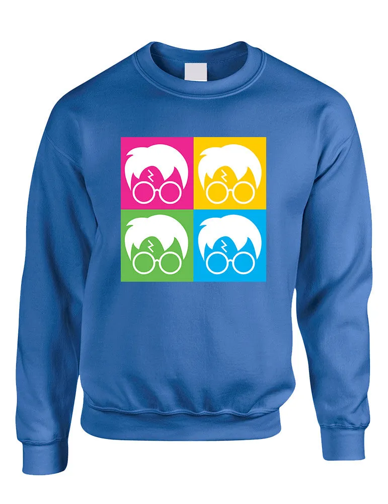 Adult Crewneck 4 Faces Harry Glasses Scar Cool Popular Top