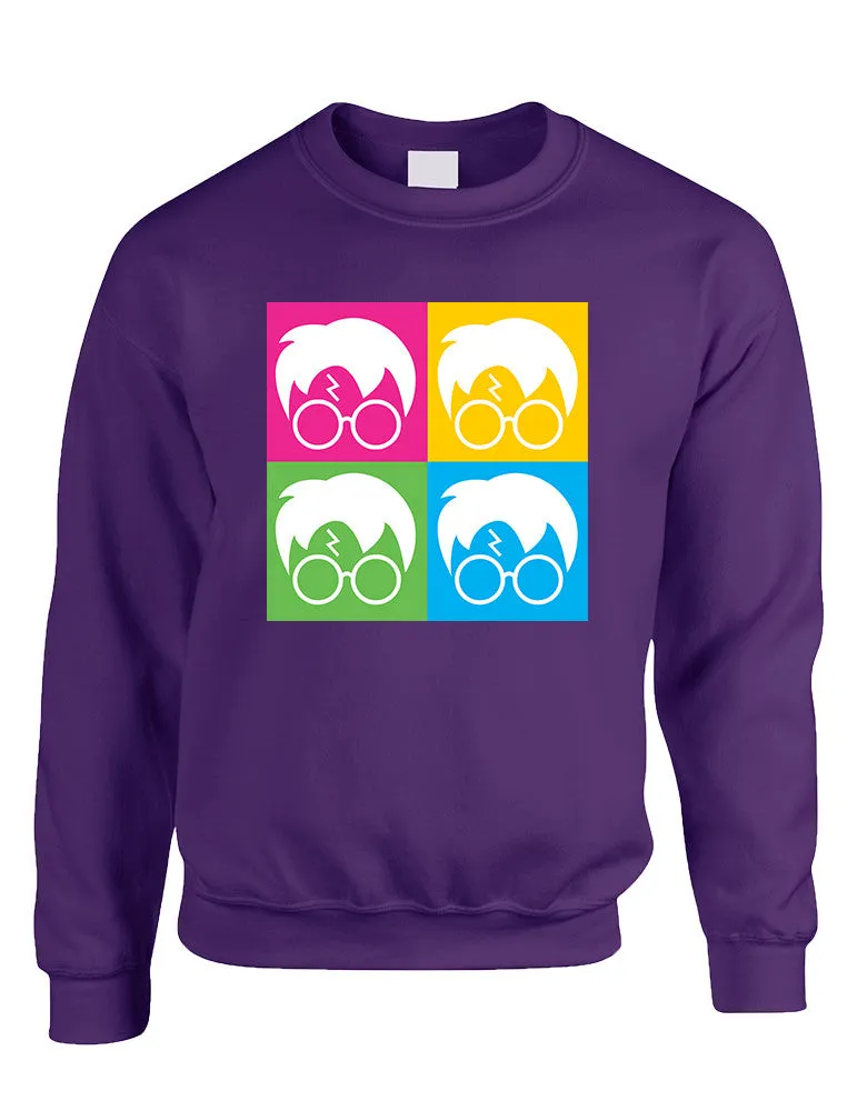 Adult Crewneck 4 Faces Harry Glasses Scar Cool Popular Top