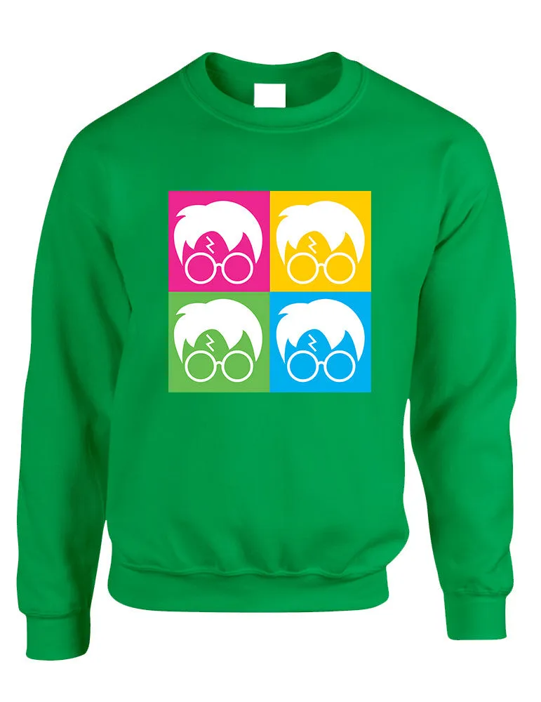 Adult Crewneck 4 Faces Harry Glasses Scar Cool Popular Top