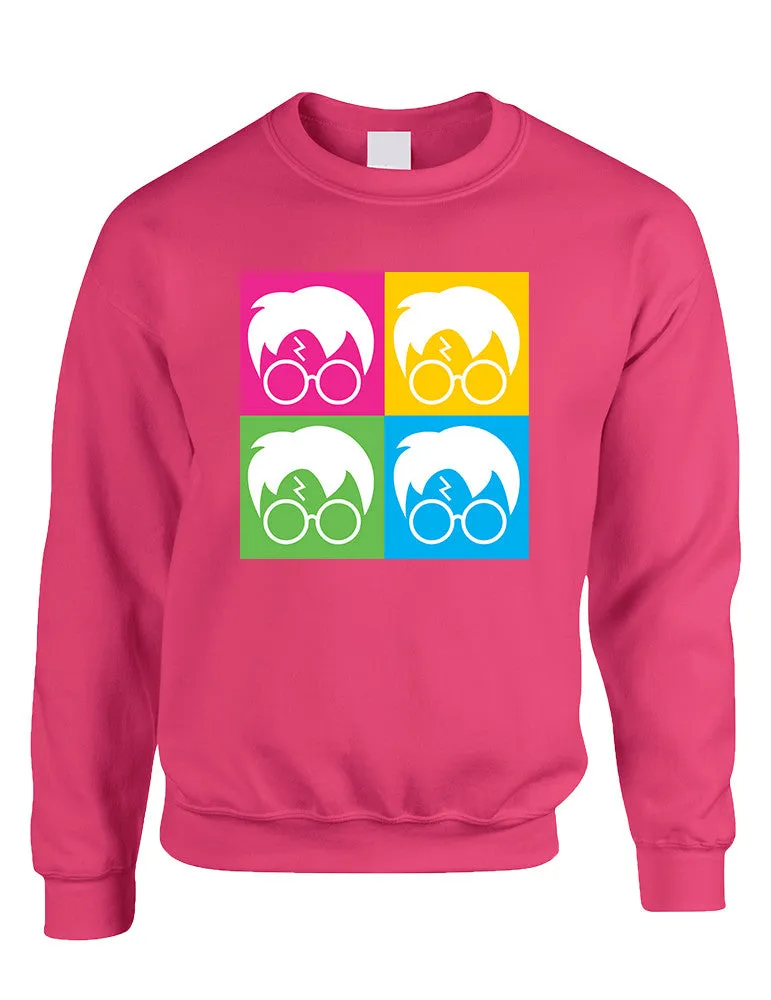 Adult Crewneck 4 Faces Harry Glasses Scar Cool Popular Top