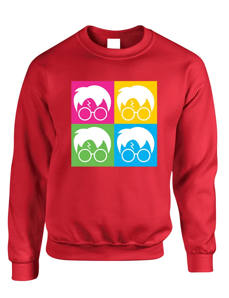 Adult Crewneck 4 Faces Harry Glasses Scar Cool Popular Top