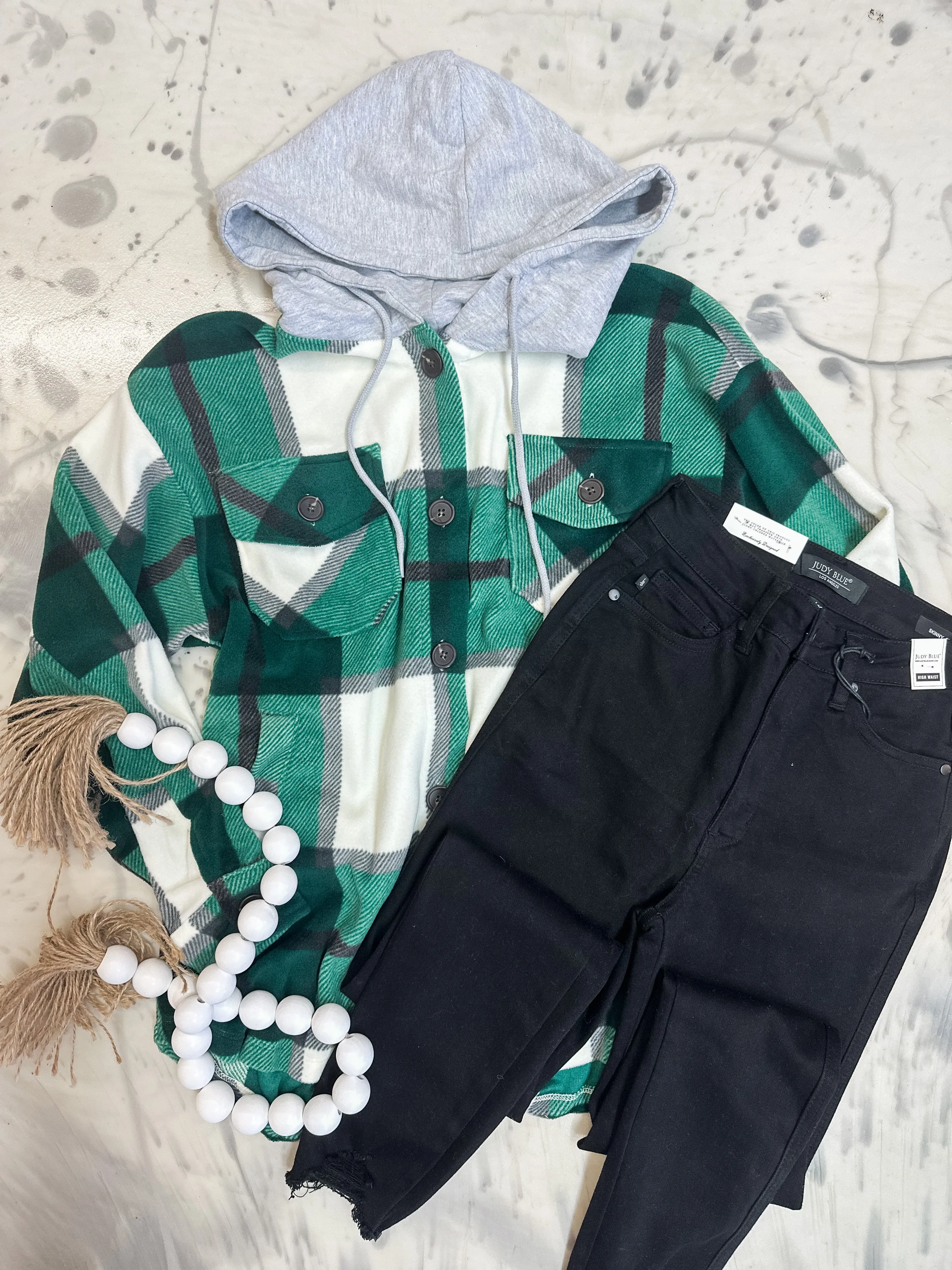 Axe Roe Hooded Shacket Hunter Green