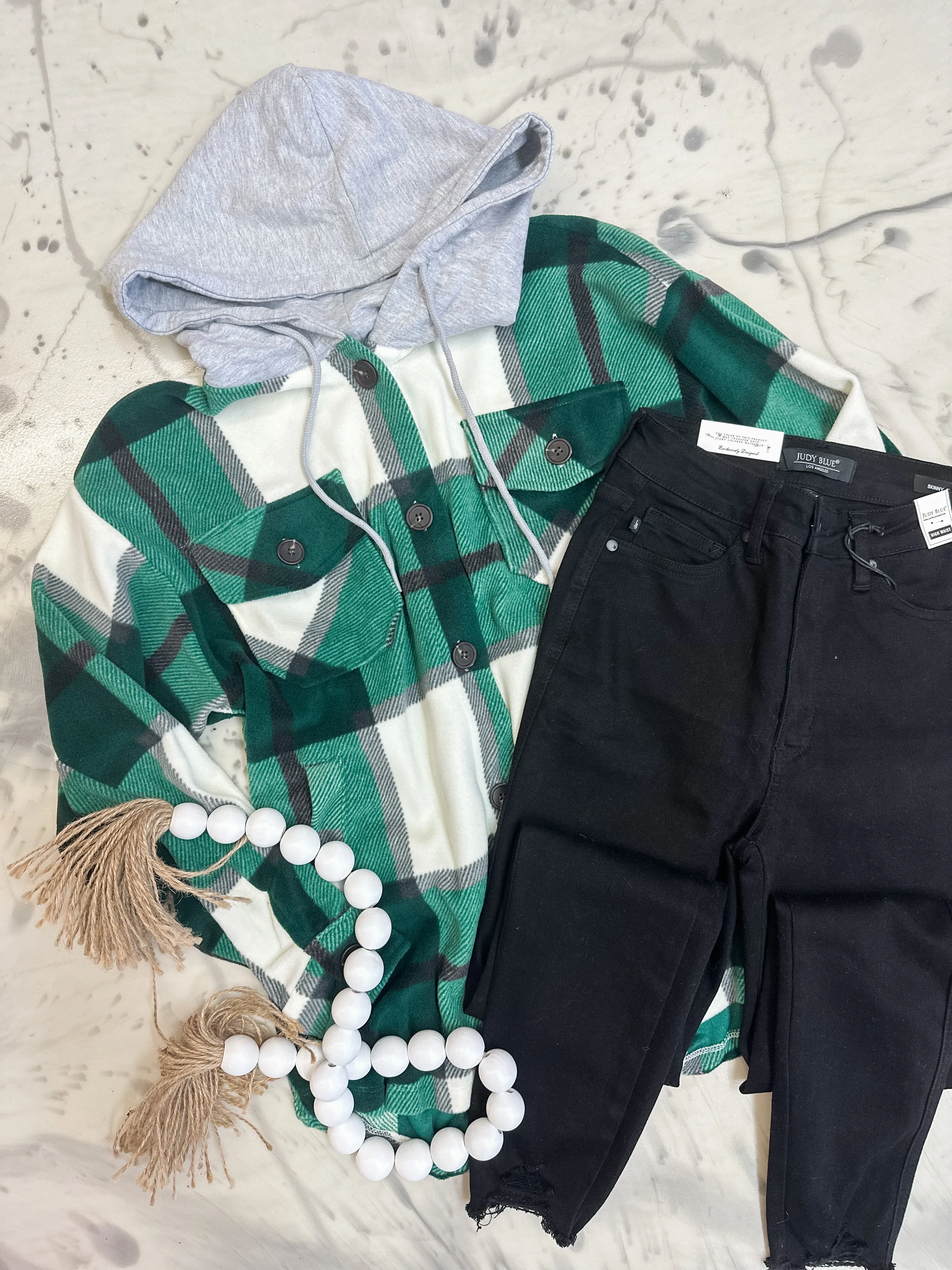 Axe Roe Hooded Shacket Hunter Green