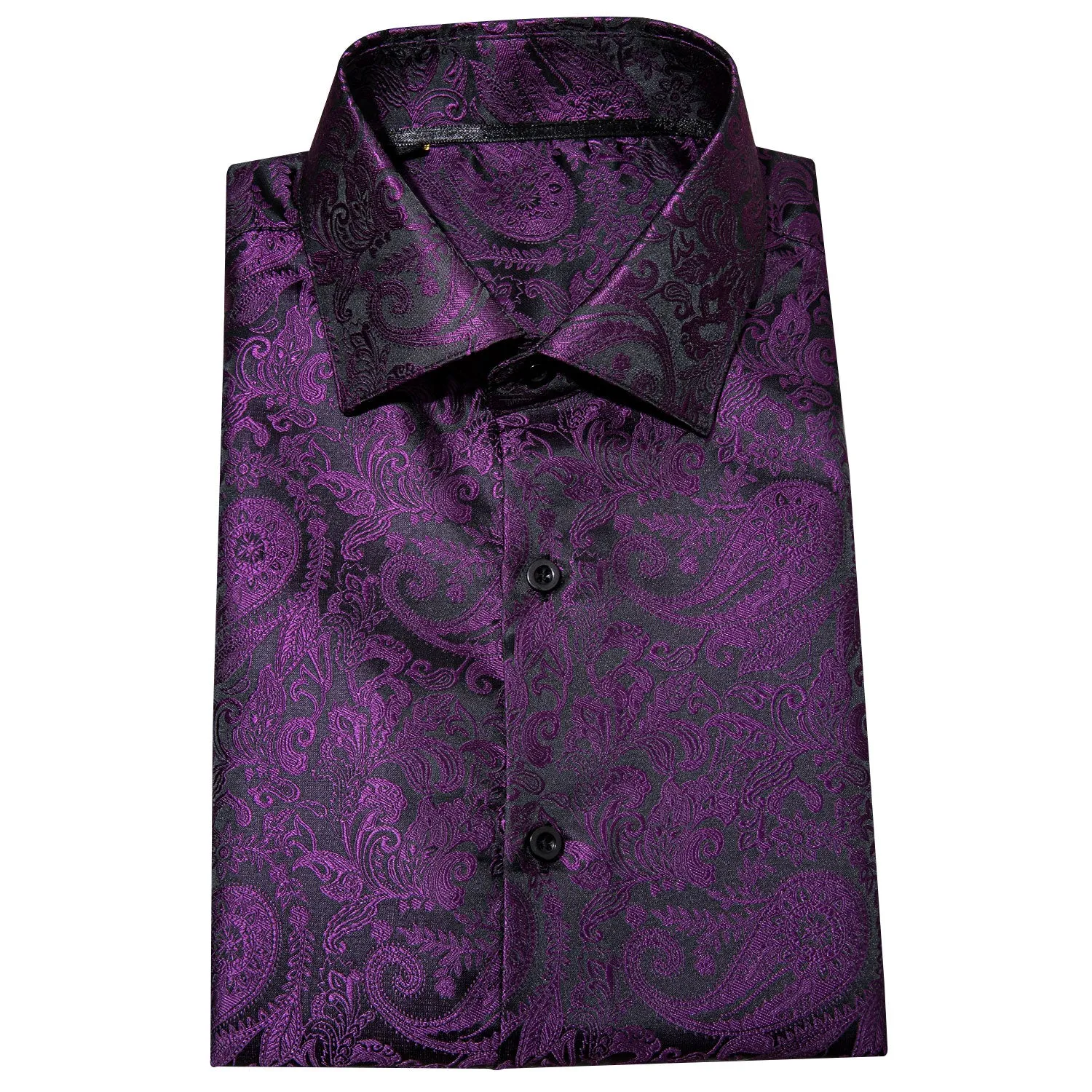 Barry Wang Button Down Shirt Purple Black Paisley Dress Shirt for Men