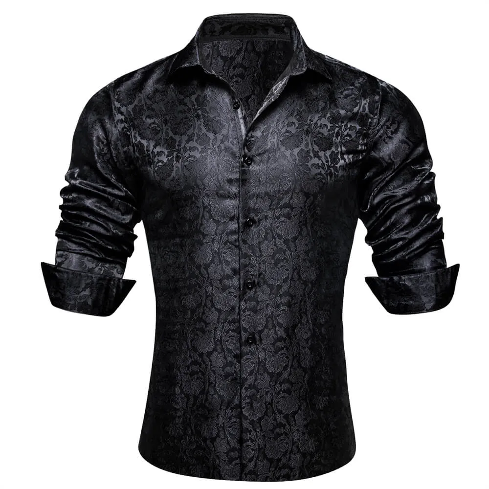 Barry Wang Button Down Shirt Purple Black Paisley Dress Shirt for Men