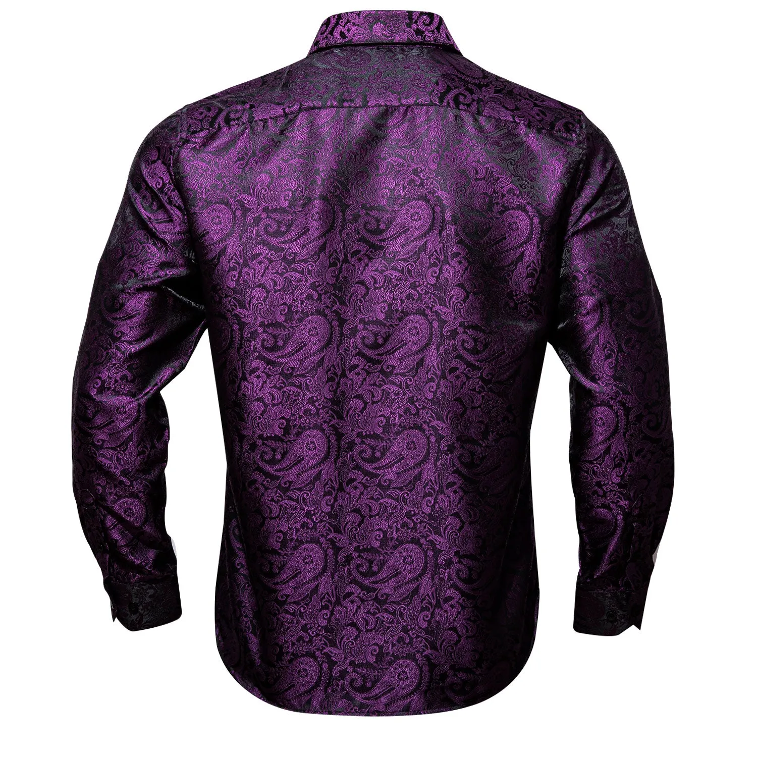 Barry Wang Button Down Shirt Purple Black Paisley Dress Shirt for Men