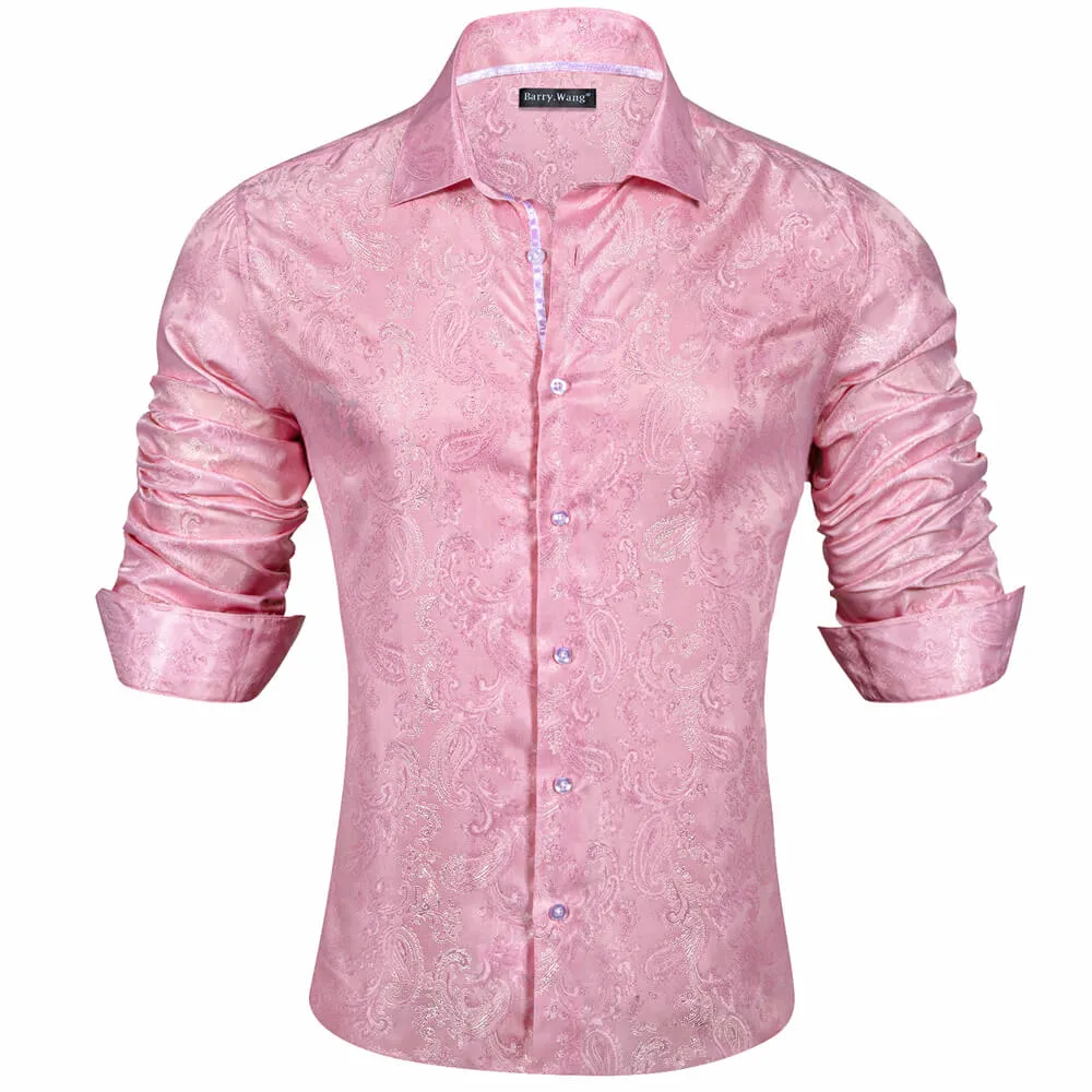Barry Wang Button Down Shirt Purple Black Paisley Dress Shirt for Men