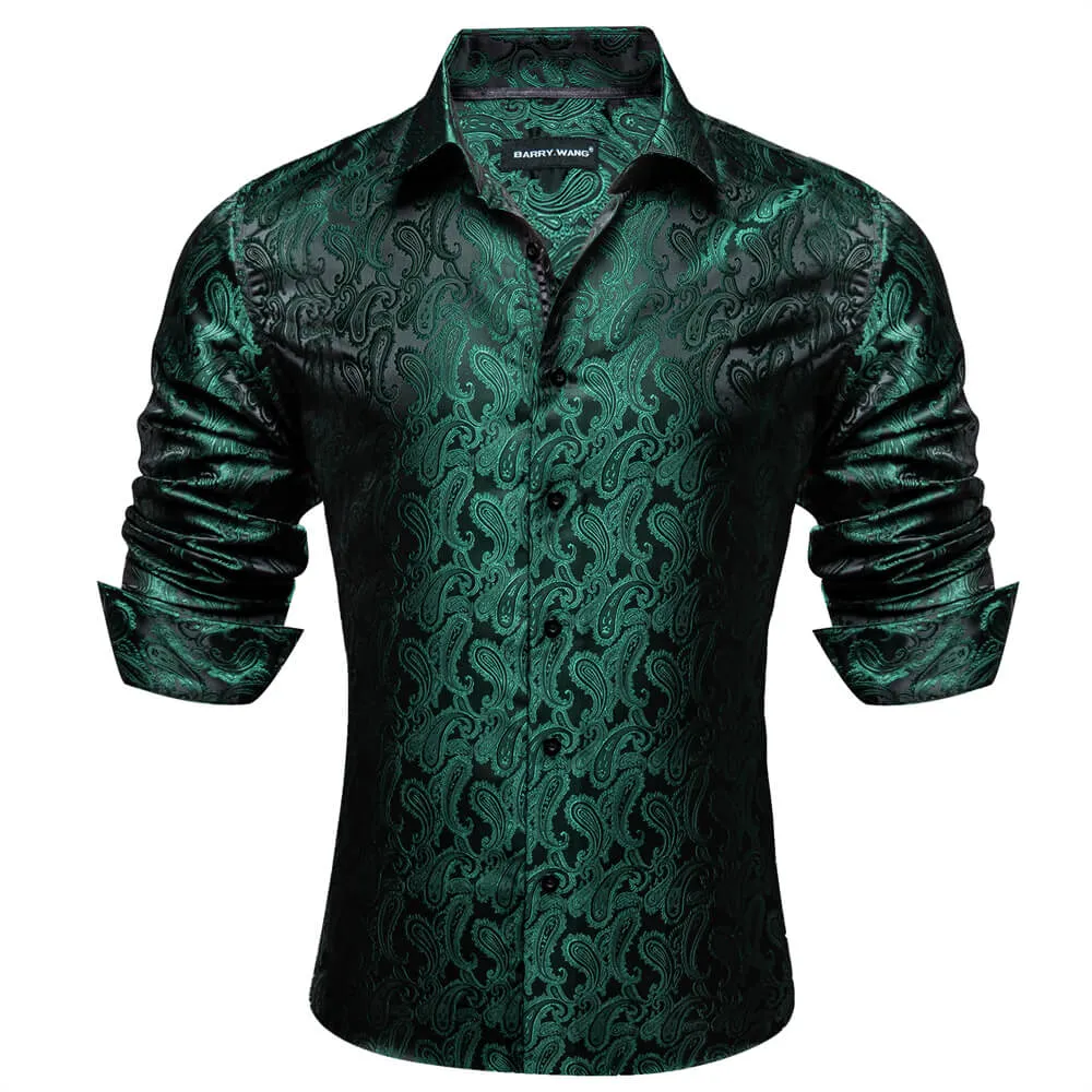 Barry Wang Button Down Shirt Purple Black Paisley Dress Shirt for Men