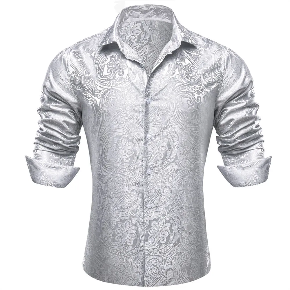 Barry Wang Button Down Shirt Purple Black Paisley Dress Shirt for Men
