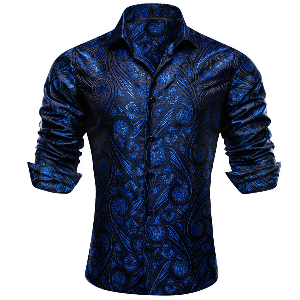 Barry Wang Button Down Shirt Purple Black Paisley Dress Shirt for Men