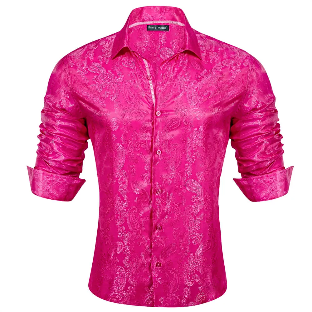 Barry Wang Button Down Shirt Purple Black Paisley Dress Shirt for Men