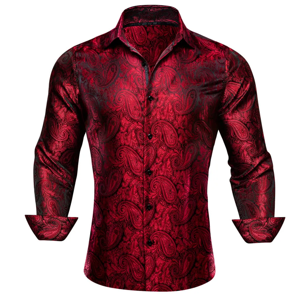 Barry Wang Button Down Shirt Purple Black Paisley Dress Shirt for Men