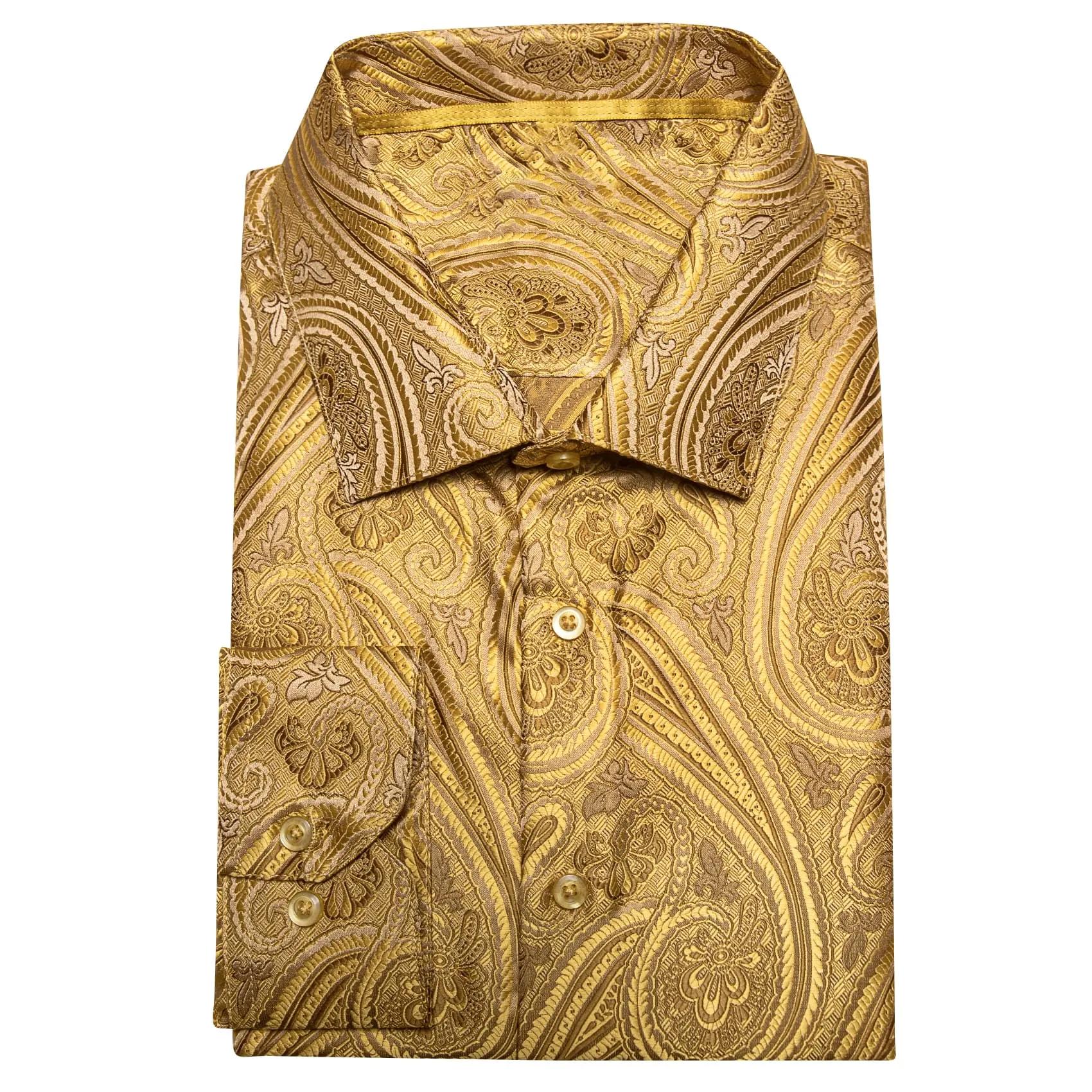 Barry.Wang Gold Mens Dress Shirt Button Up Long Sleeve Shirts for Men