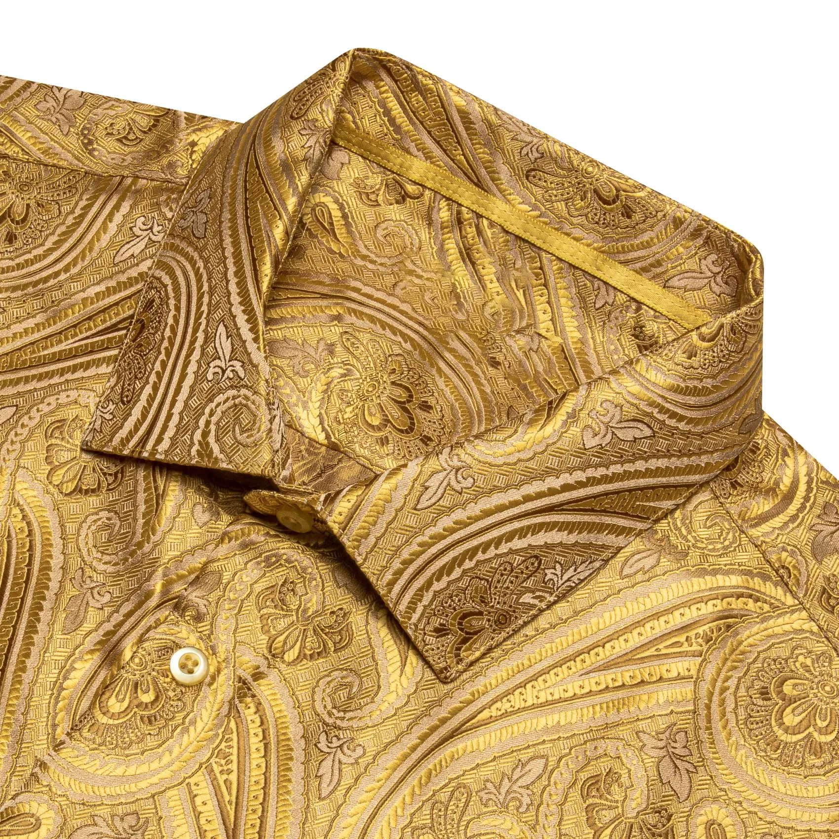 Barry.Wang Gold Mens Dress Shirt Button Up Long Sleeve Shirts for Men