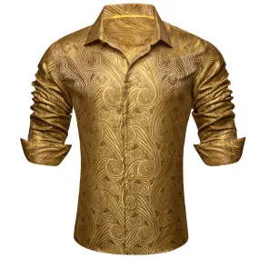 Barry.Wang Gold Mens Dress Shirt Button Up Long Sleeve Shirts for Men