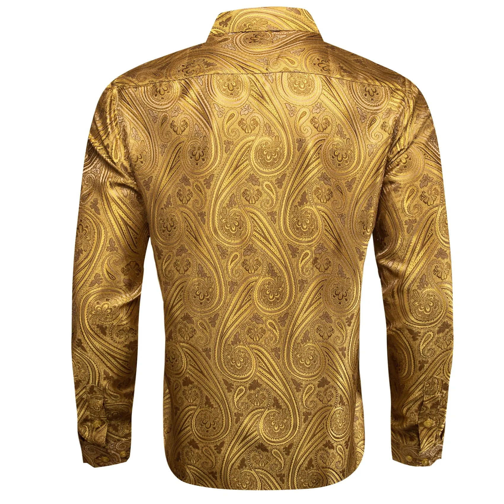 Barry.Wang Gold Mens Dress Shirt Button Up Long Sleeve Shirts for Men