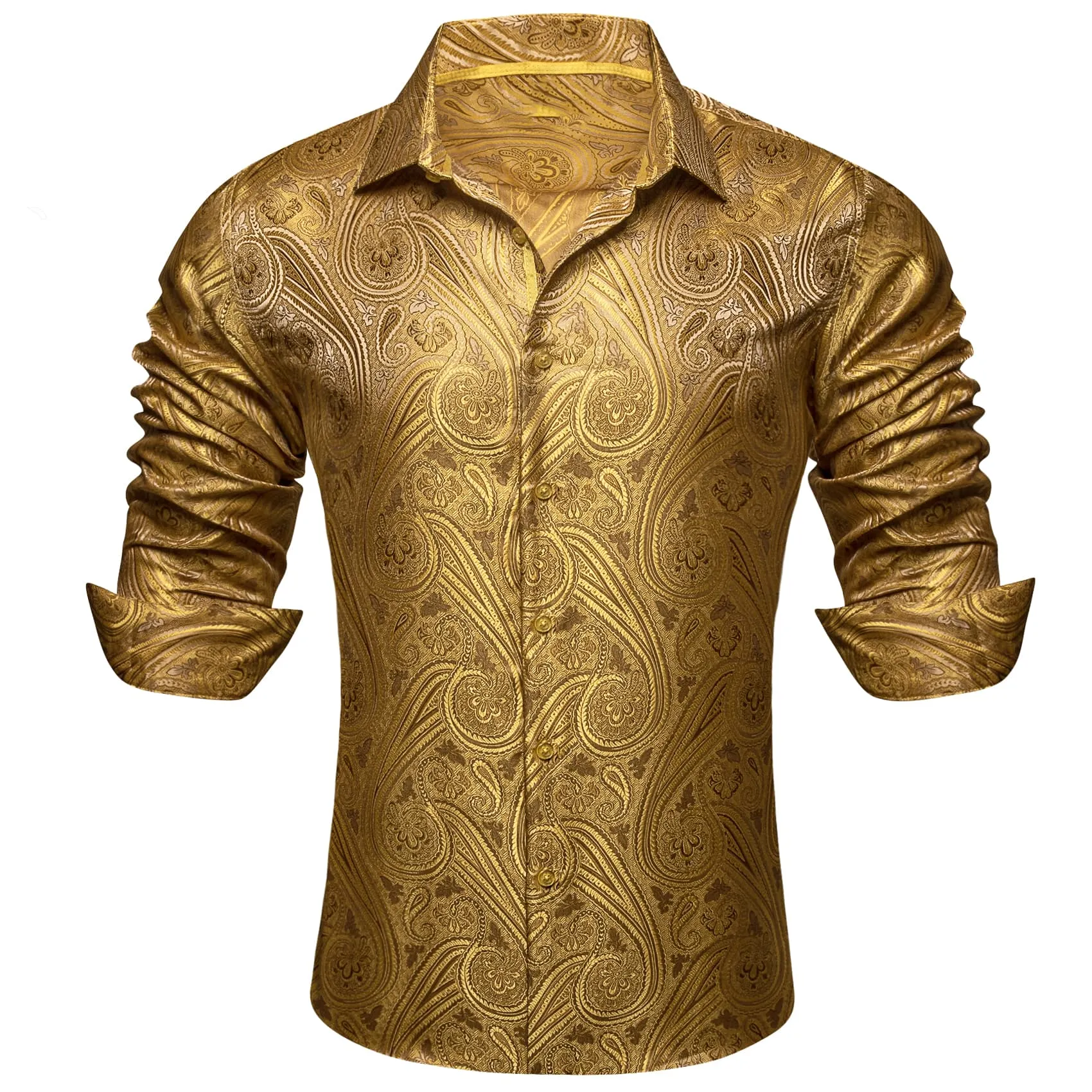 Barry.Wang Gold Mens Dress Shirt Button Up Long Sleeve Shirts for Men