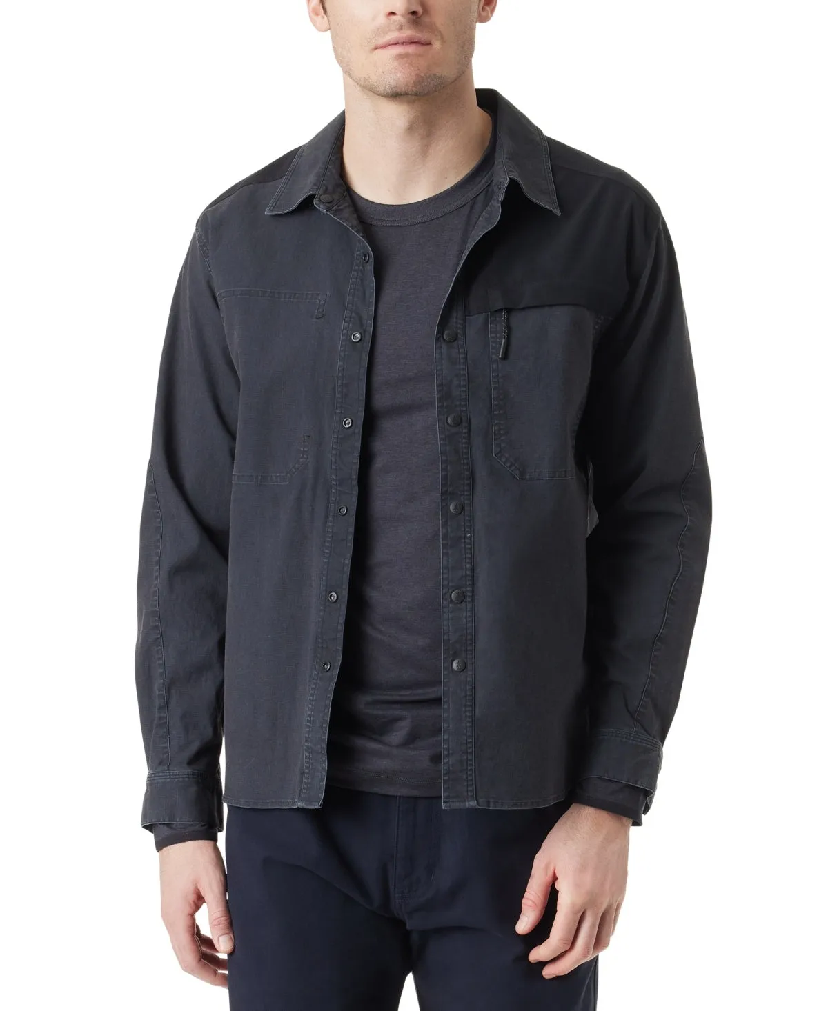 Bass Outdoor Mens Regular fit Full Snap Shacket Coat Large Black Solid