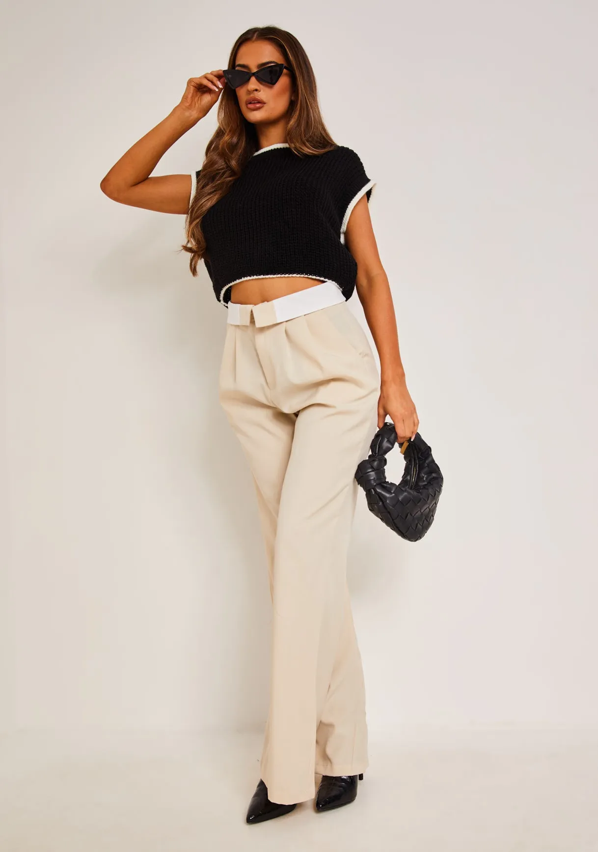 Beatrix Black & White Cropped Knitted Jumper Vest