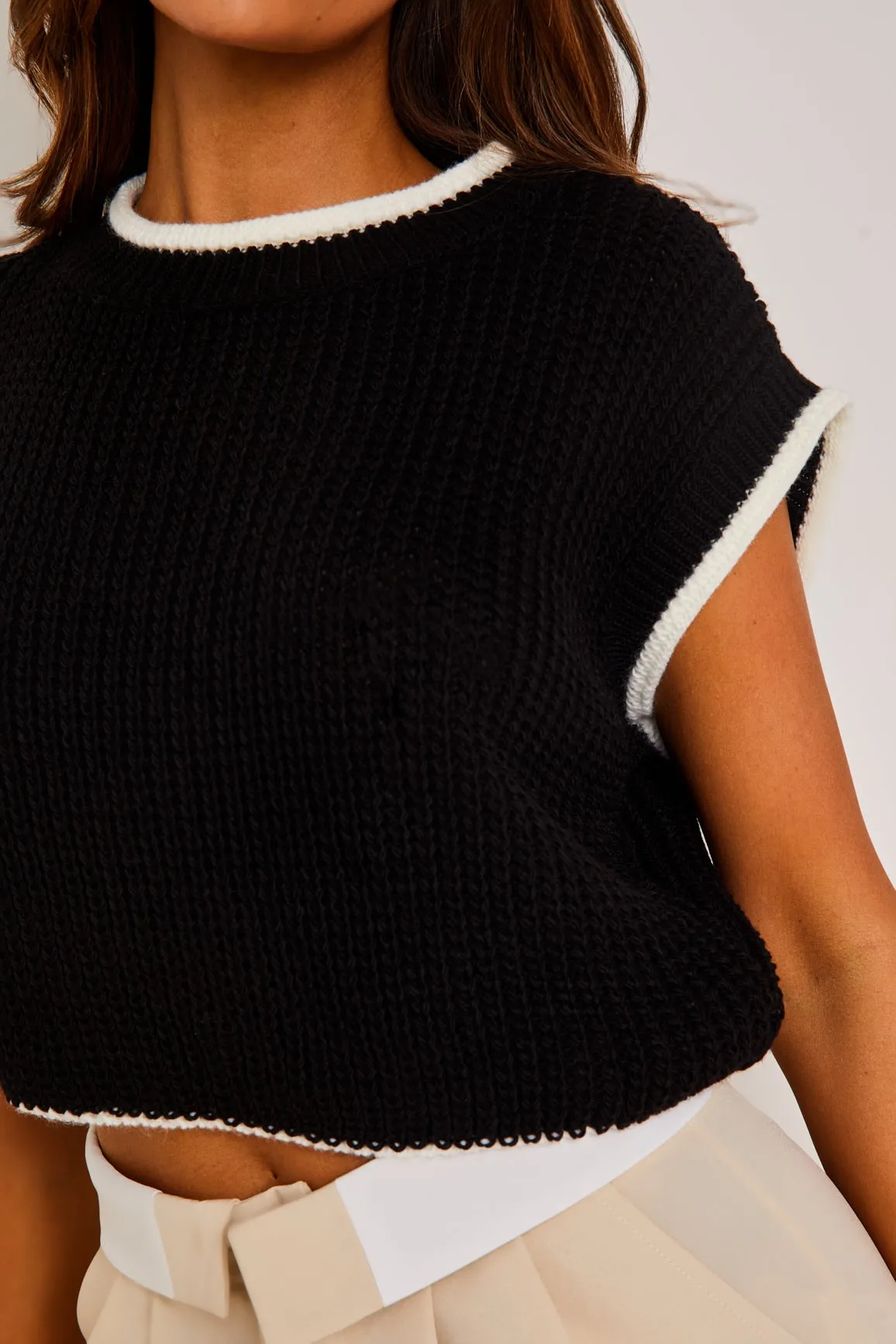 Beatrix Black & White Cropped Knitted Jumper Vest