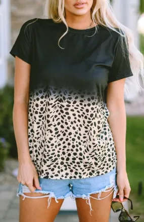 Black Ombre & Leopard Print T-Shirt