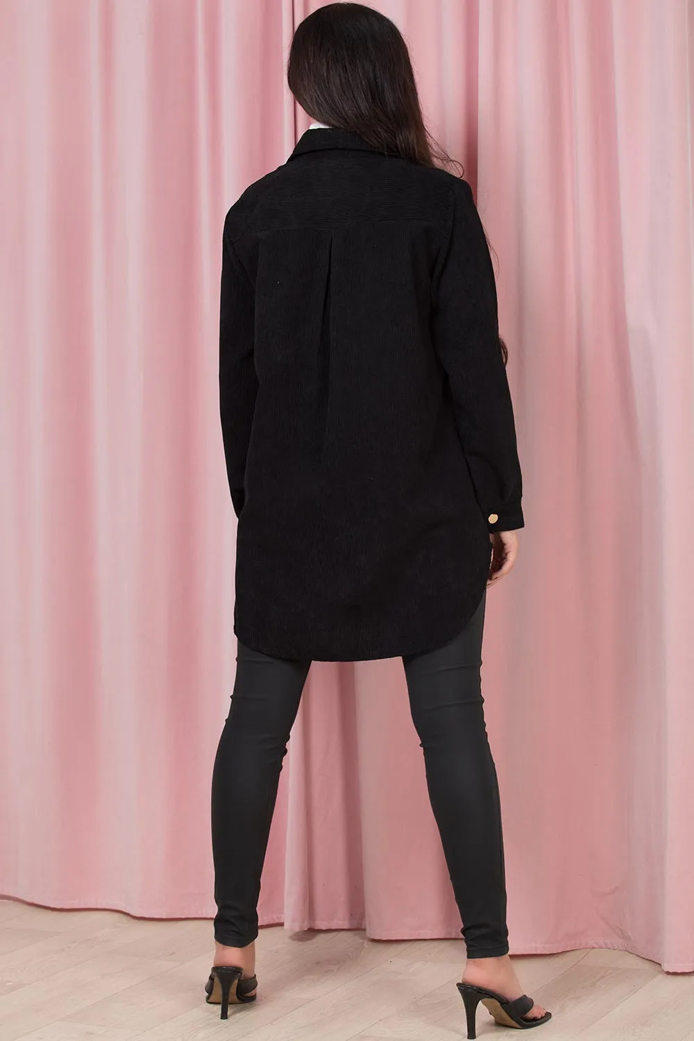 Black Oversized Cord Shacket Jacket