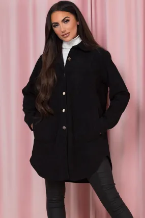 Black Oversized Cord Shacket Jacket