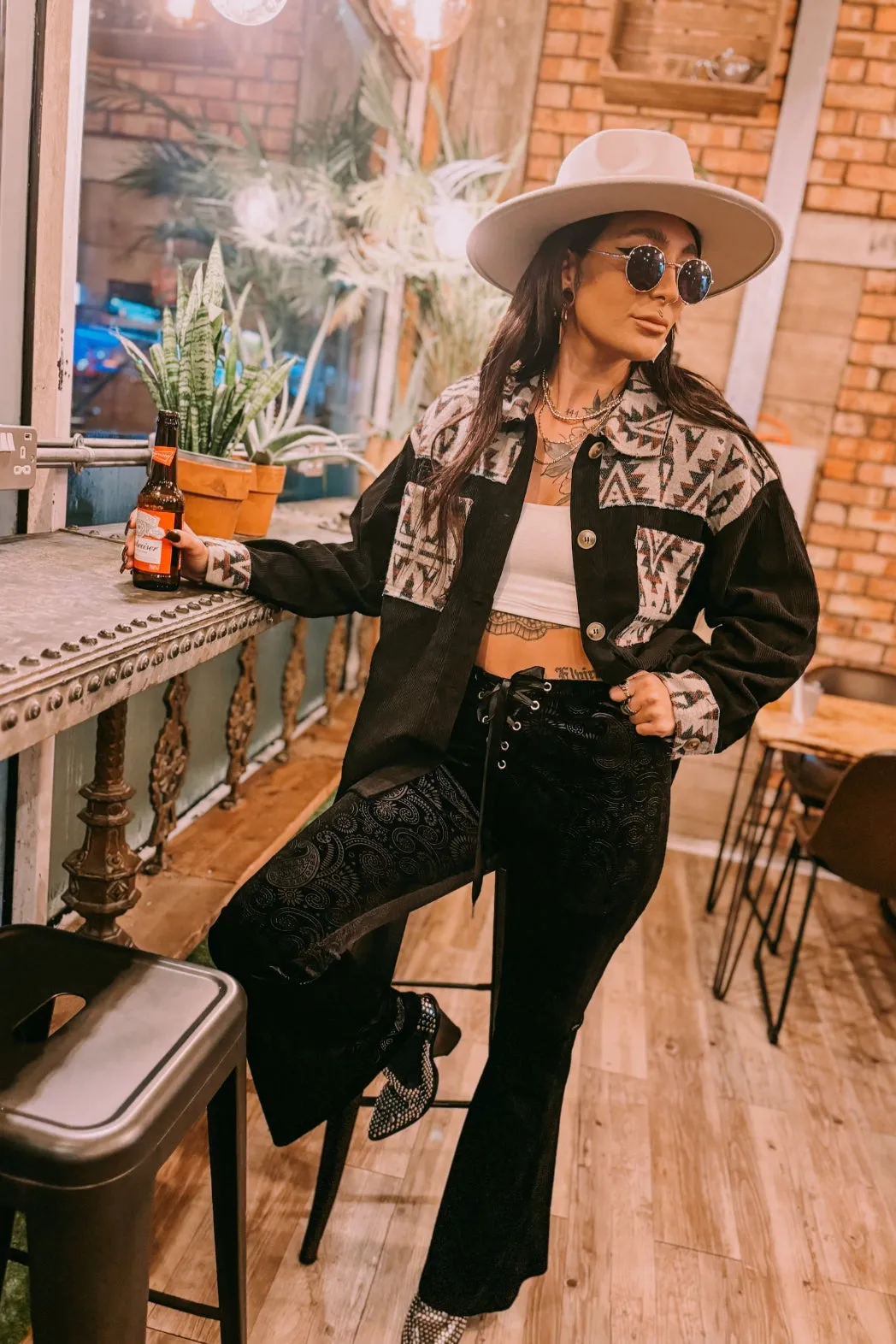 Black Paisley Velvet Bell Bottoms