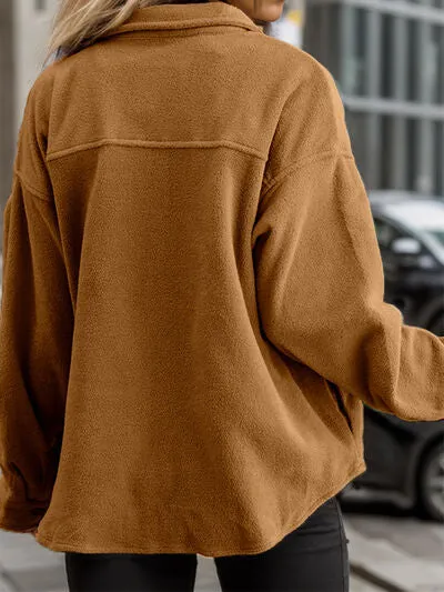 Blue Zone Planet |  Button Up Collared Neck Long Sleeve Shacket