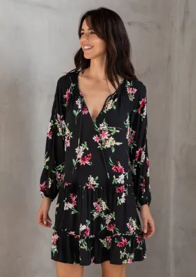 Boho Floral Print Drop Waist Babydoll Mini Dress