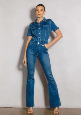 Bootcut Denim Jumpsuit Medium Stone