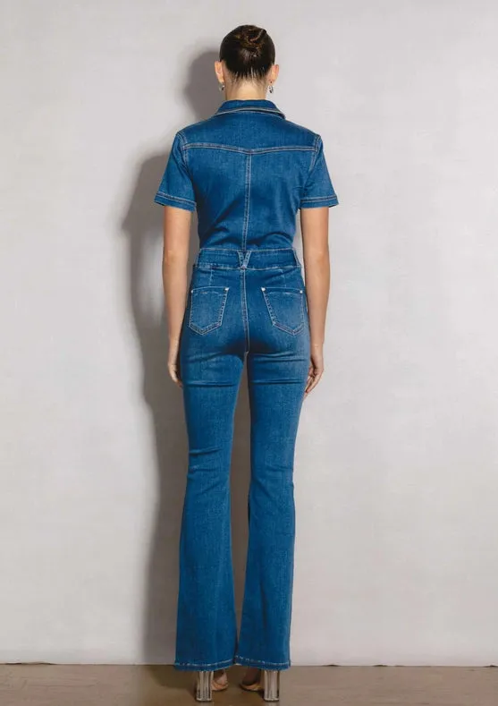 Bootcut Denim Jumpsuit Medium Stone