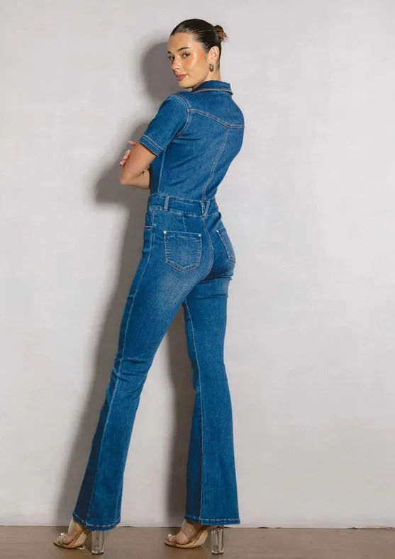 Bootcut Denim Jumpsuit Medium Stone