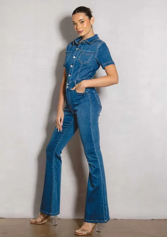 Bootcut Denim Jumpsuit Medium Stone