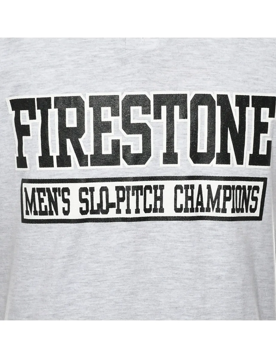 Button Front Firestone Printed T-shirt - L
