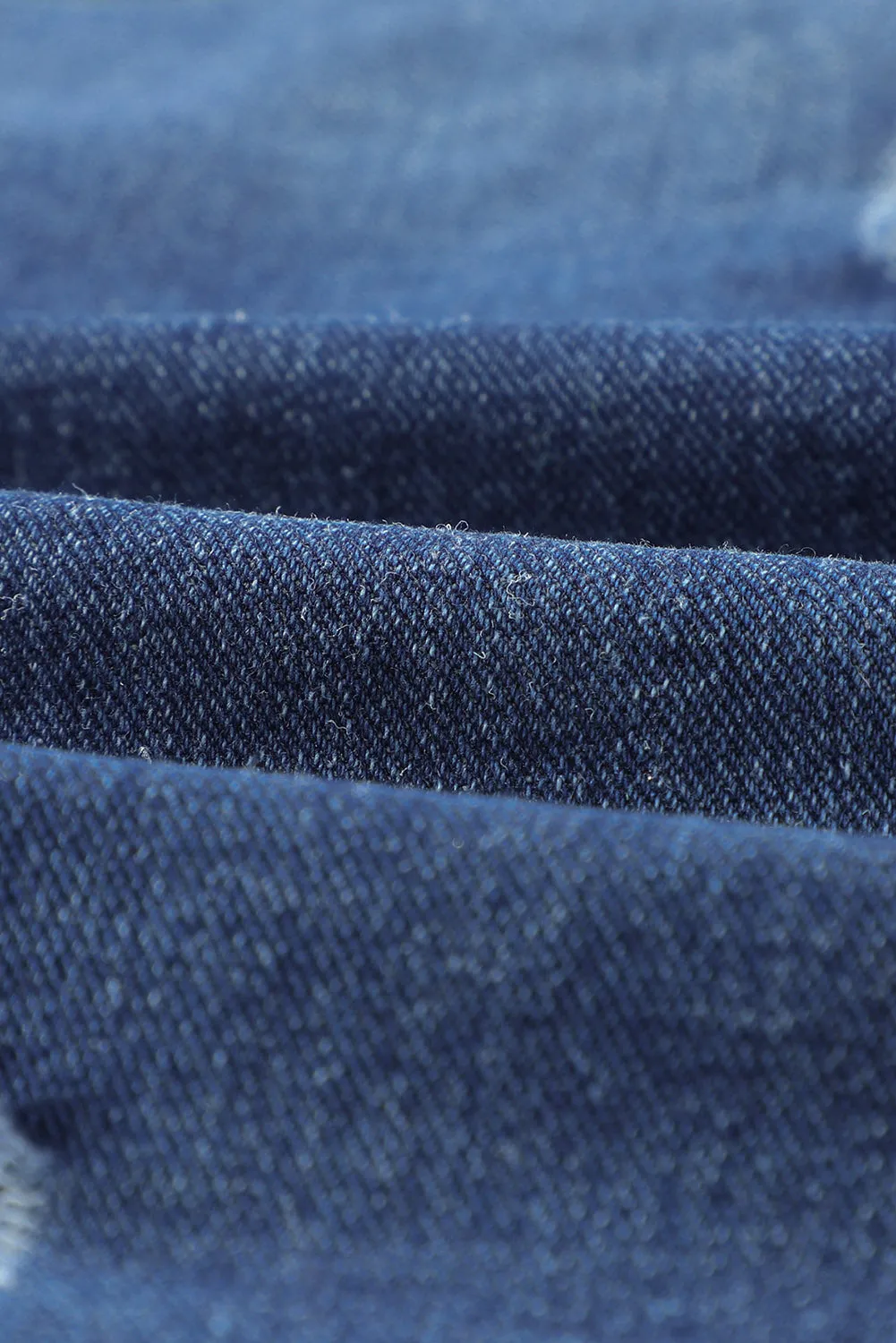 Cali Chic Blue Lapel Distressed Raw Hem Buttons Denim Jacket