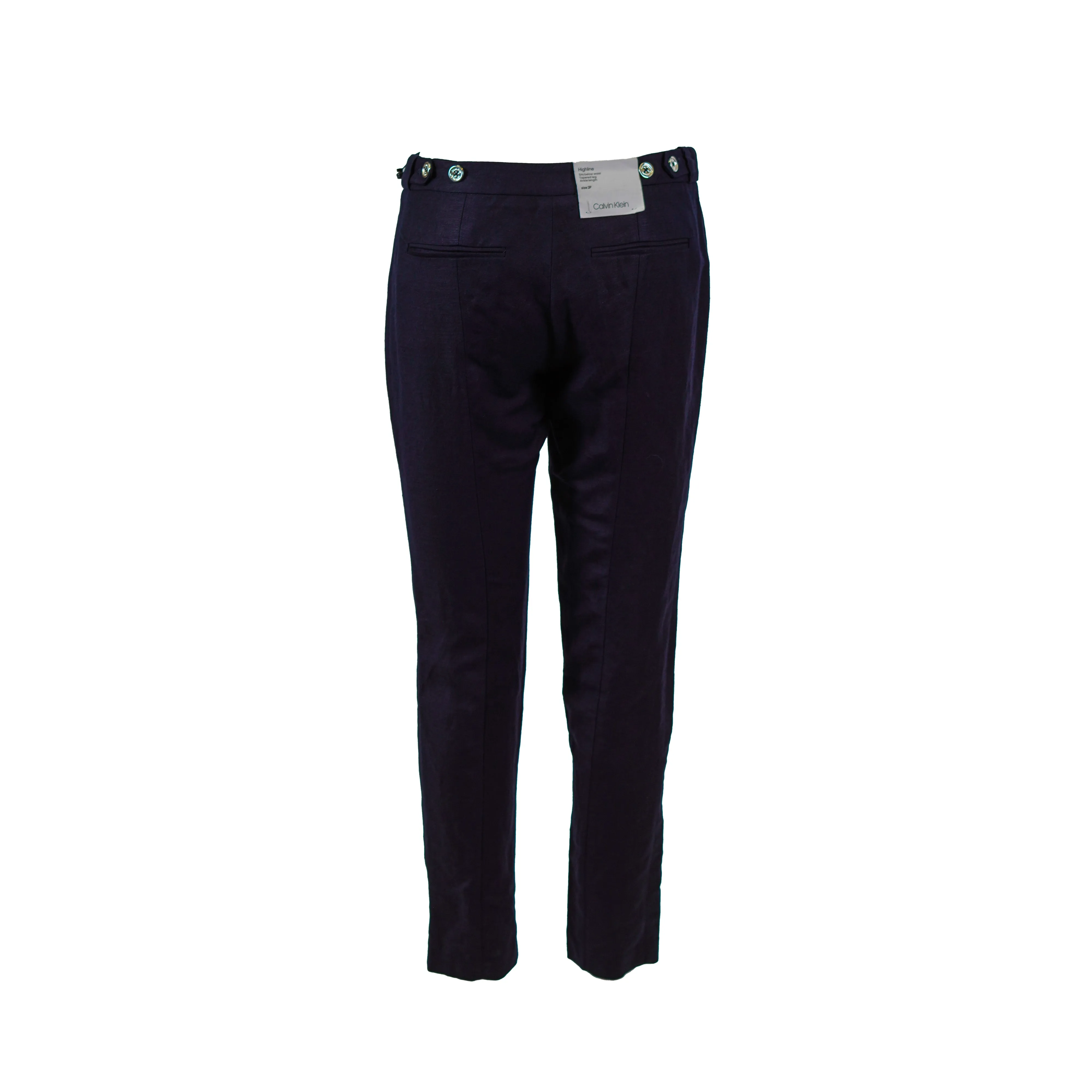 Calvin Klein Women's Petite Highline Button Back Tapered Leg Linen Pants Blue 2P