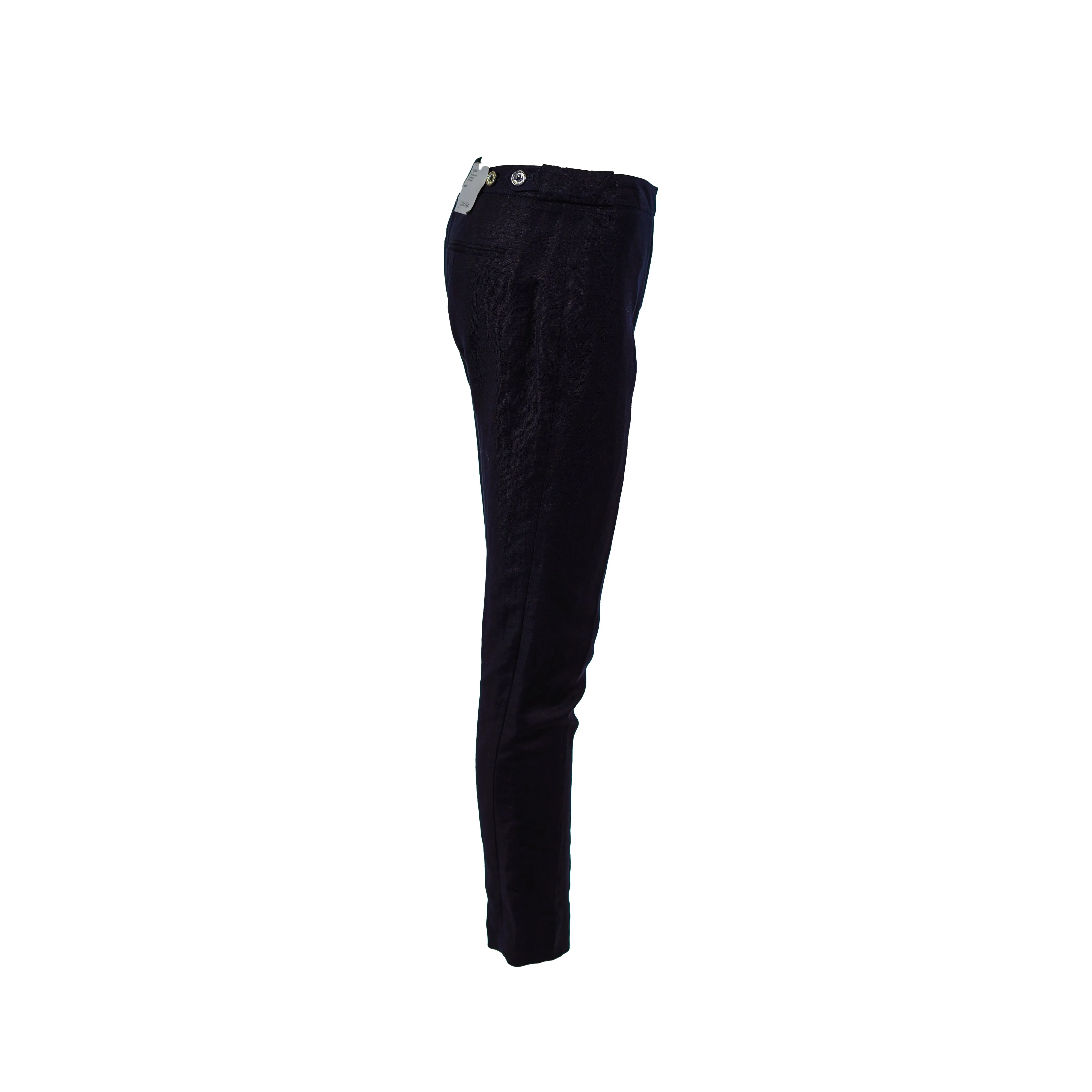 Calvin Klein Women's Petite Highline Button Back Tapered Leg Linen Pants Blue 2P